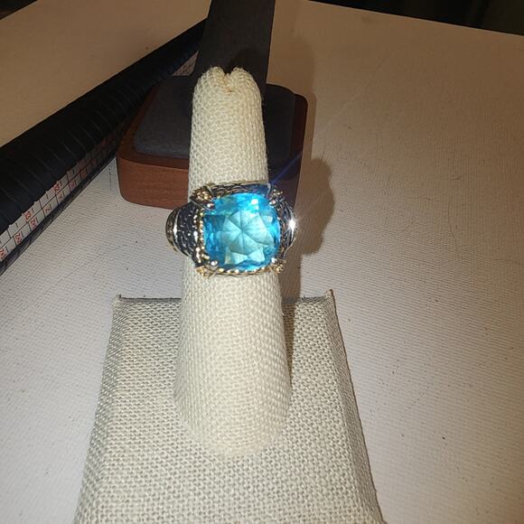 SILVER SZ 6 BLUE STONE INTRICATE PATTERN RING - Picture 1 of 6